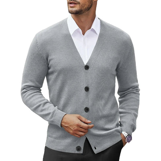 Victor Men’s Cardigan – V-Neck Wool Blend Button-Up