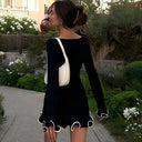 Alina – Long Sleeve Pleated Mini Dress with Round Neck