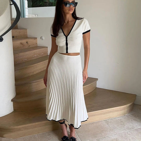 Elona – Pleated Skirt & Crop Top Two-Piece Outfit