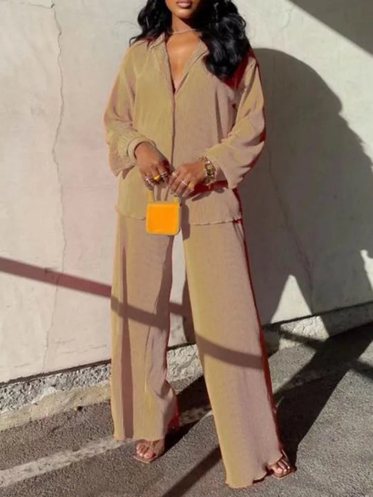 Tess 2-Piece Set | Long Sleeve Oversized Shirt and Wide Leg Pants