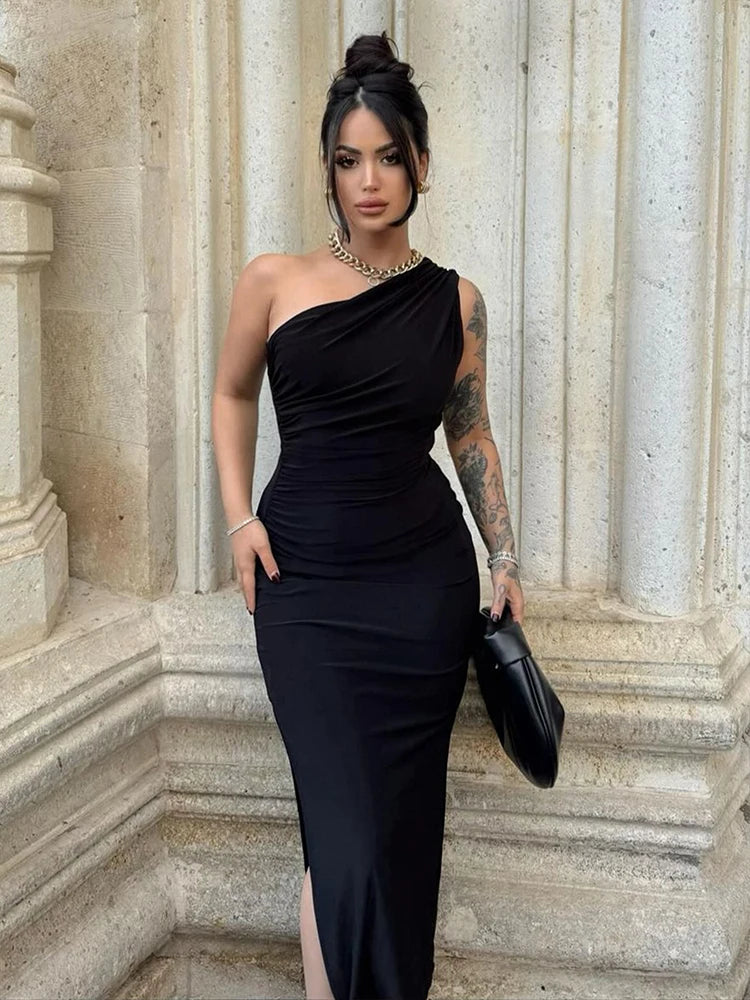 Luna – Women’s One-Shoulder Backless Maxi Dress with Side Split
