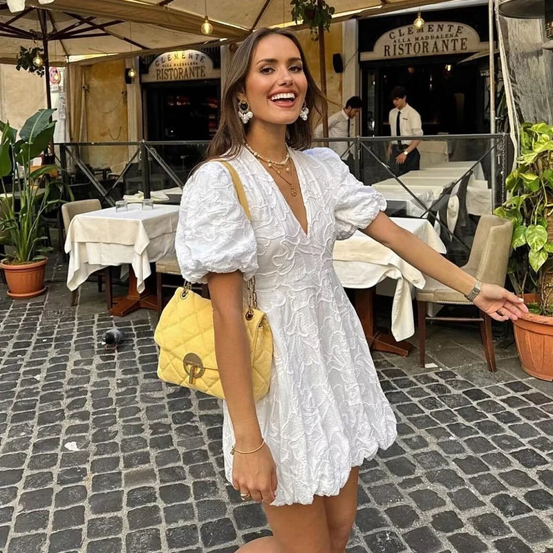 Maya – Women’s Embroidered V-Neck Mini Dress