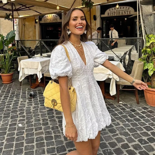 Maya – Women’s Embroidered V-Neck Mini Dress