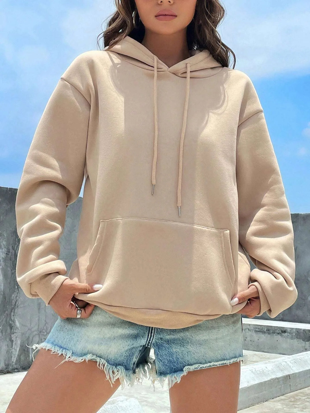 Nahla – Solid Color Fleece Hoodie with Pocket