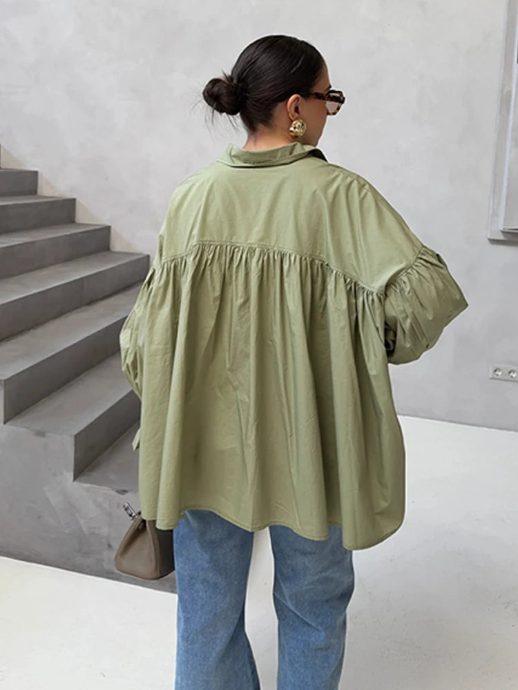 Tamsin – Women’s Loose Pleated Long Sleeve Blouse