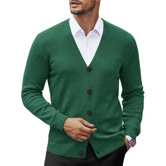 Victor Men’s Cardigan – V-Neck Wool Blend Button-Up