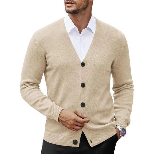 Victor Men’s Cardigan – V-Neck Wool Blend Button-Up