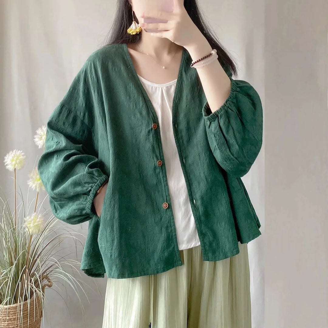 Adele – Women’s Loose Cotton Linen Summer Top with Long Sleeves