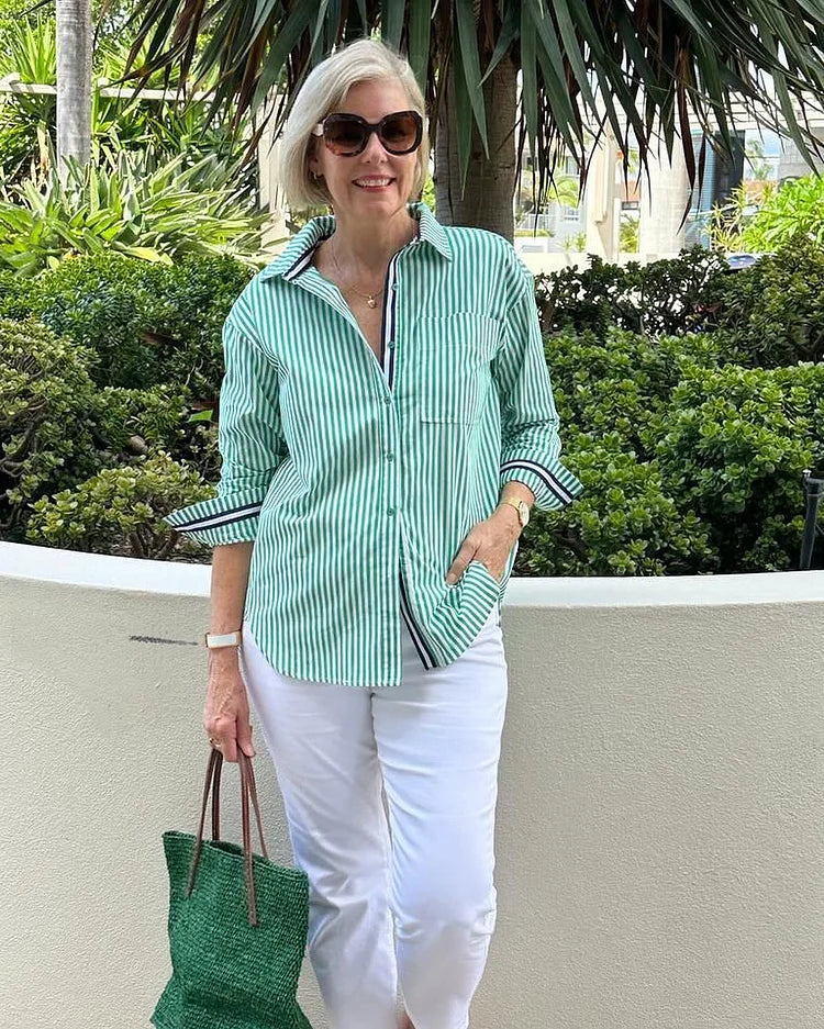 Eliza | Striped Button-Up Longs Sleeve Shirt