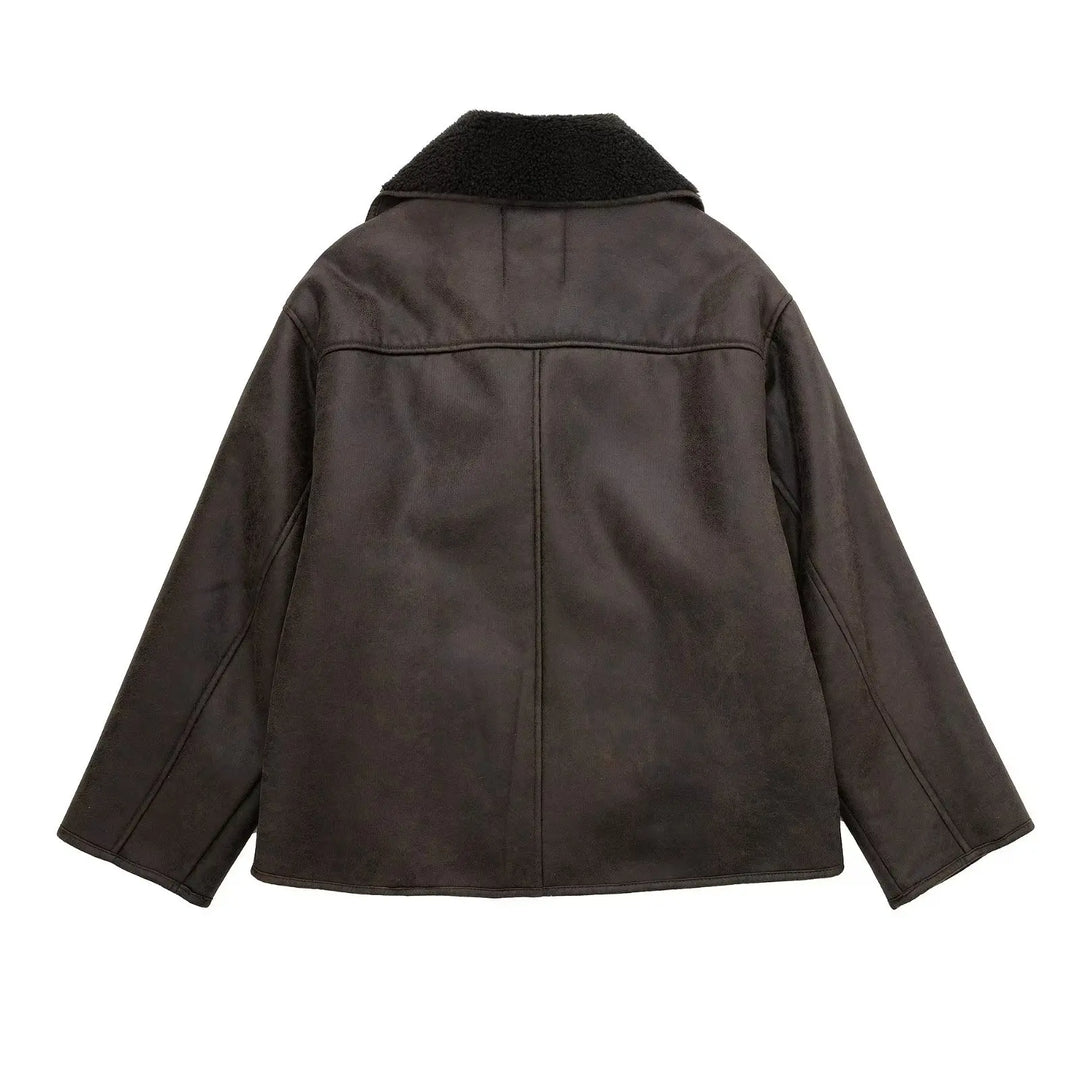Alessia Women’s Shearling Coat – Short Double Breasted Winter Jacket