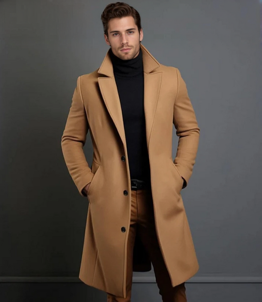 Dominic Men’s Overcoat – Single-Breasted Long Coat