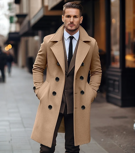 Sebastian Men’s Overcoat – Double-Breasted Long Coat