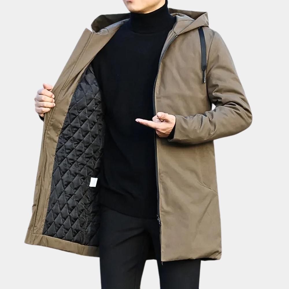 Collin - Men's Hooded Zip-Up Casual Long Trench Coat