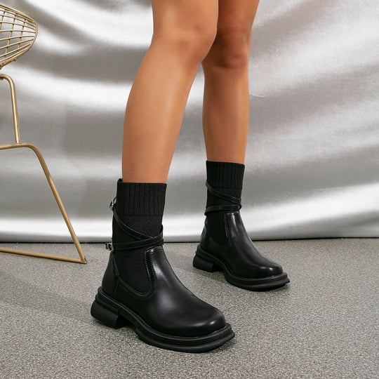 Selena – Dames zwarte enkellaarsjes met gebreid detail