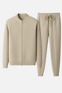 Julian Herren Woll-Trainingsanzug – Cardigan mit durchgehendem Reißverschluss und Hose mit Kordelzug Set