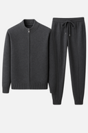 Liam Herren Woll-Trainingsanzug – Cardigan mit durchgehendem Reißverschluss und Hose mit Kordelzug Set