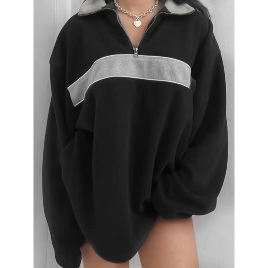 Mila Dames Fleece Pullover – Halve Rits Oversized Trui