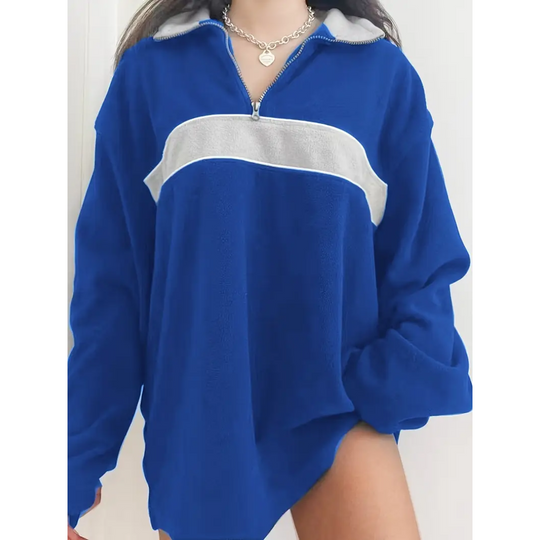 Mila Dames Fleece Pullover – Halve Rits Oversized Trui