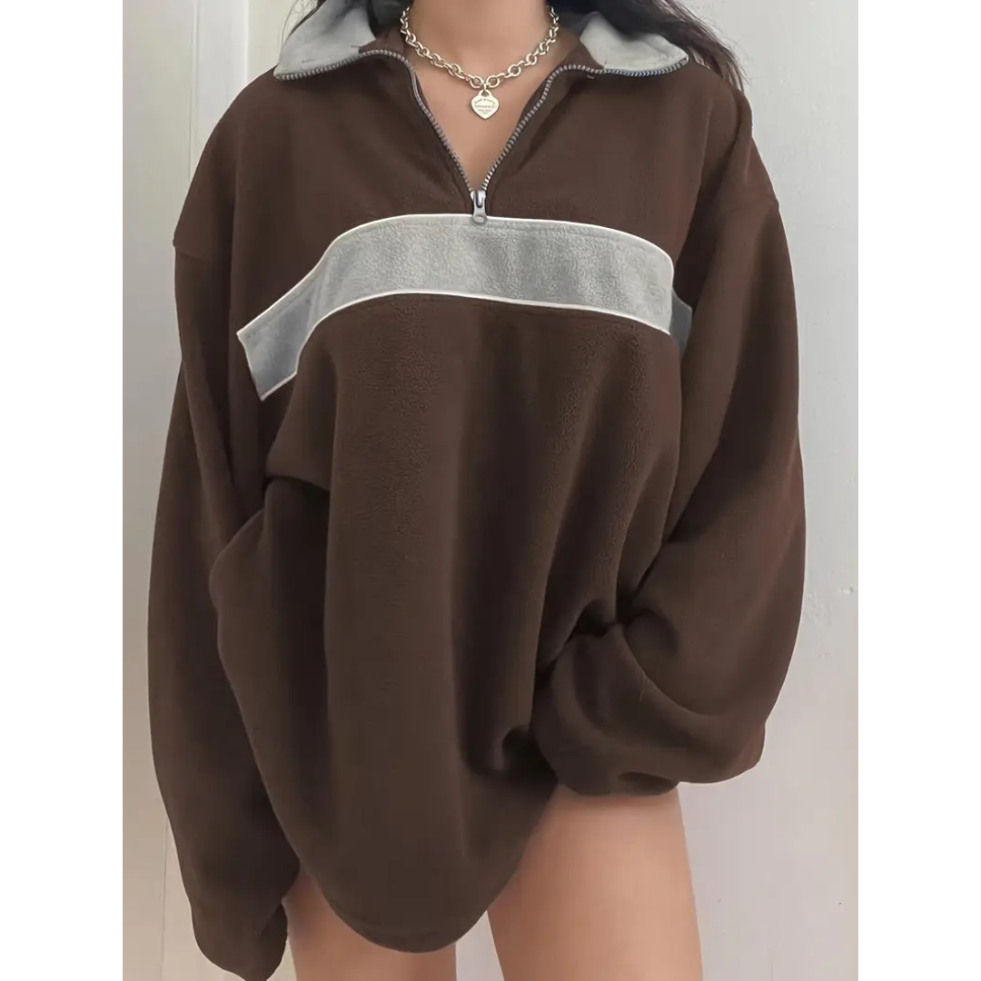 Mila Dames Fleece Pullover – Halve Rits Oversized Trui
