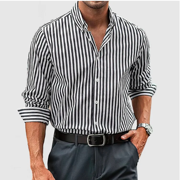 David – Men's Striped Button-Up Shirt, Classic Fit
