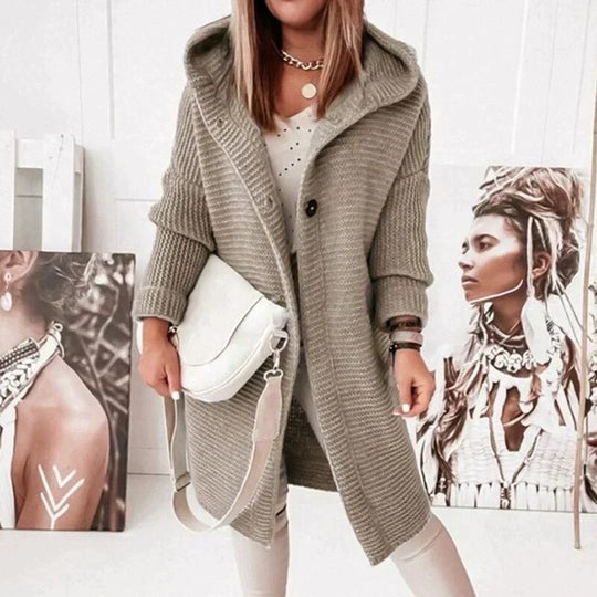 Harper Women’s Hooded Knit Cardigan – Button Front Long Sleeve Sweater
