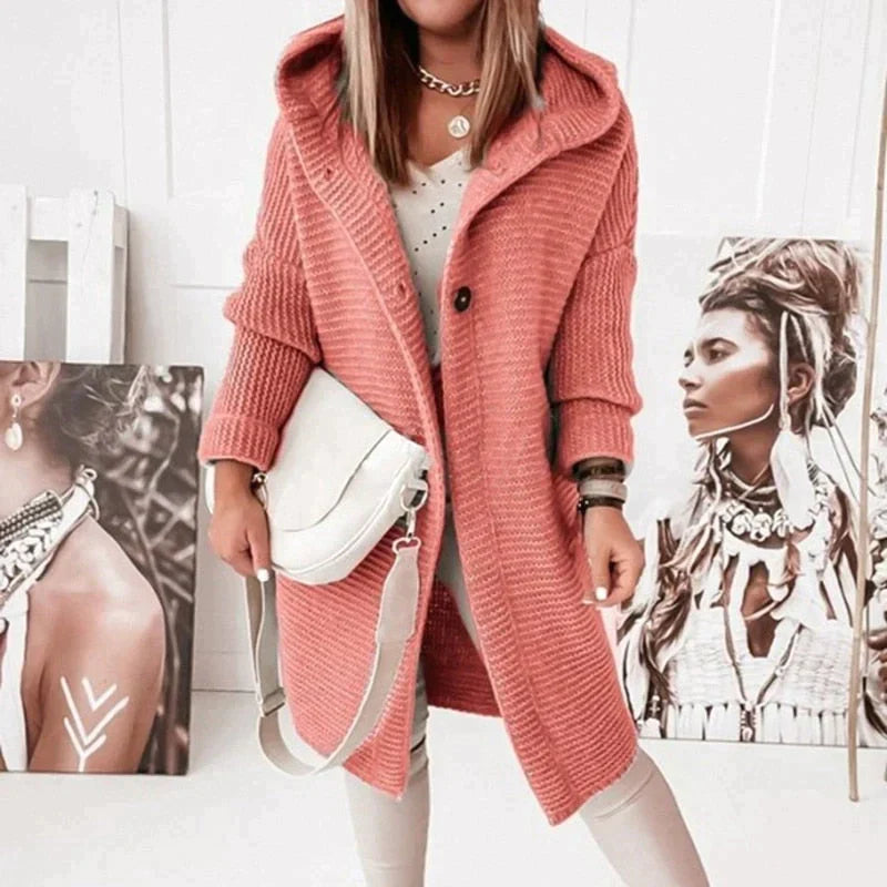 Harper Women’s Hooded Knit Cardigan – Button Front Long Sleeve Sweater