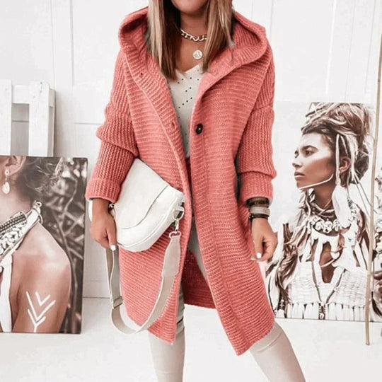 Harper Women’s Hooded Knit Cardigan – Button Front Long Sleeve Sweater