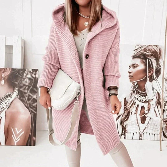Harper Women’s Hooded Knit Cardigan – Button Front Long Sleeve Sweater