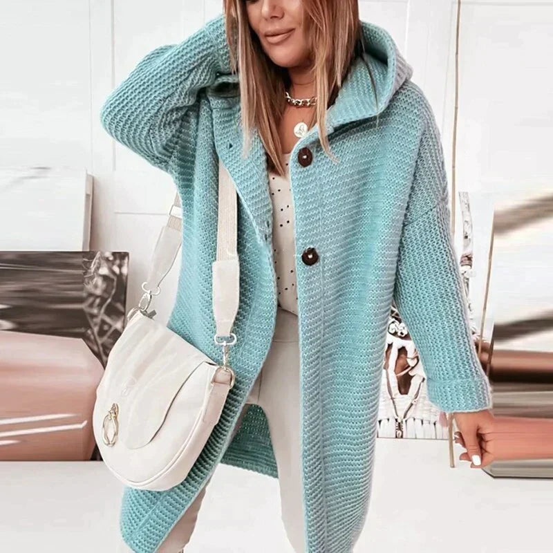 Harper Women’s Hooded Knit Cardigan – Button Front Long Sleeve Sweater