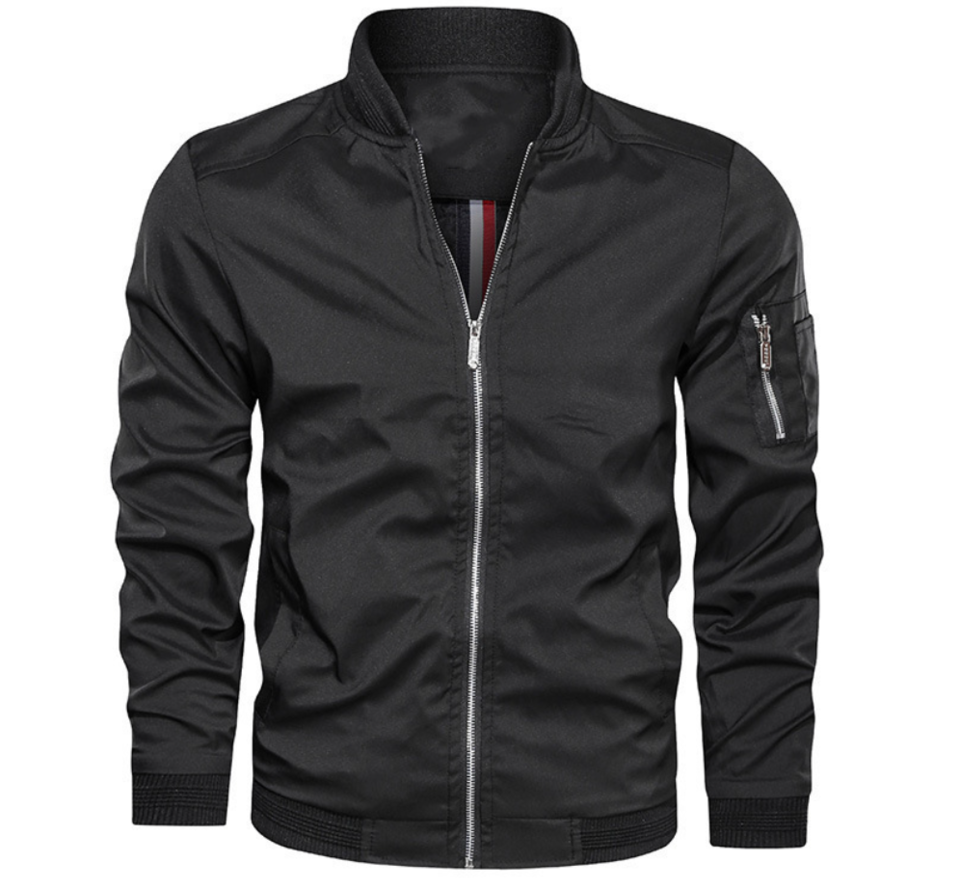 Black jacket with a zipper on a white background