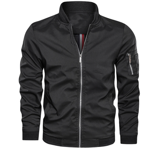 Black jacket with a zipper on a white background