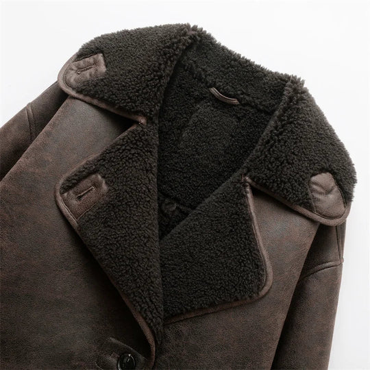Alessia Women’s Shearling Coat – Short Double Breasted Winter Jacket