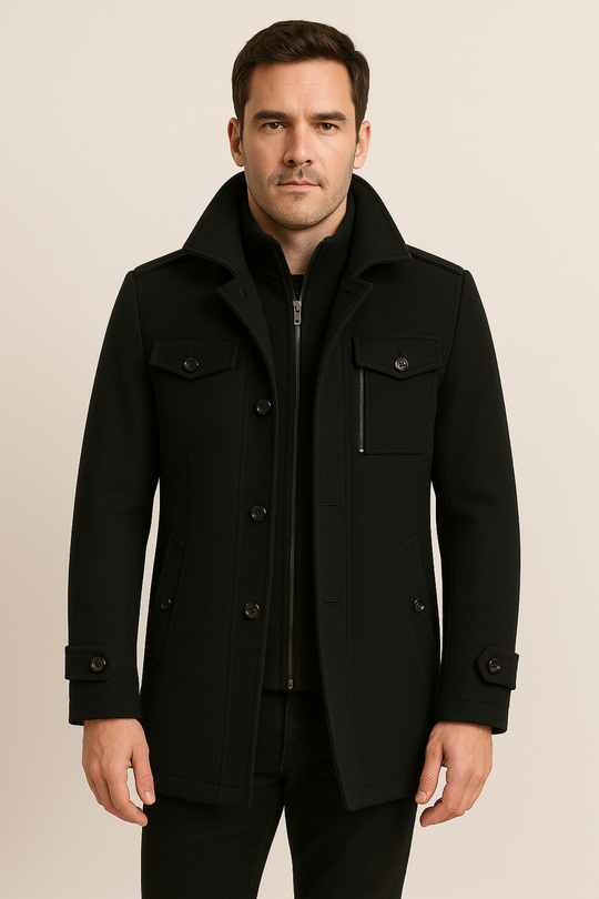 Nathan Men’s Wool Coat – Button-Up Winter Outerwear