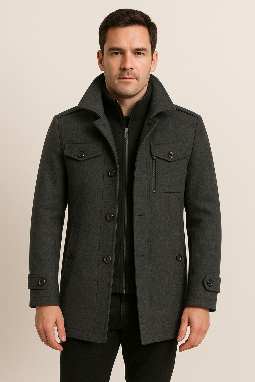 Nathan Men’s Wool Coat – Button-Up Winter Outerwear