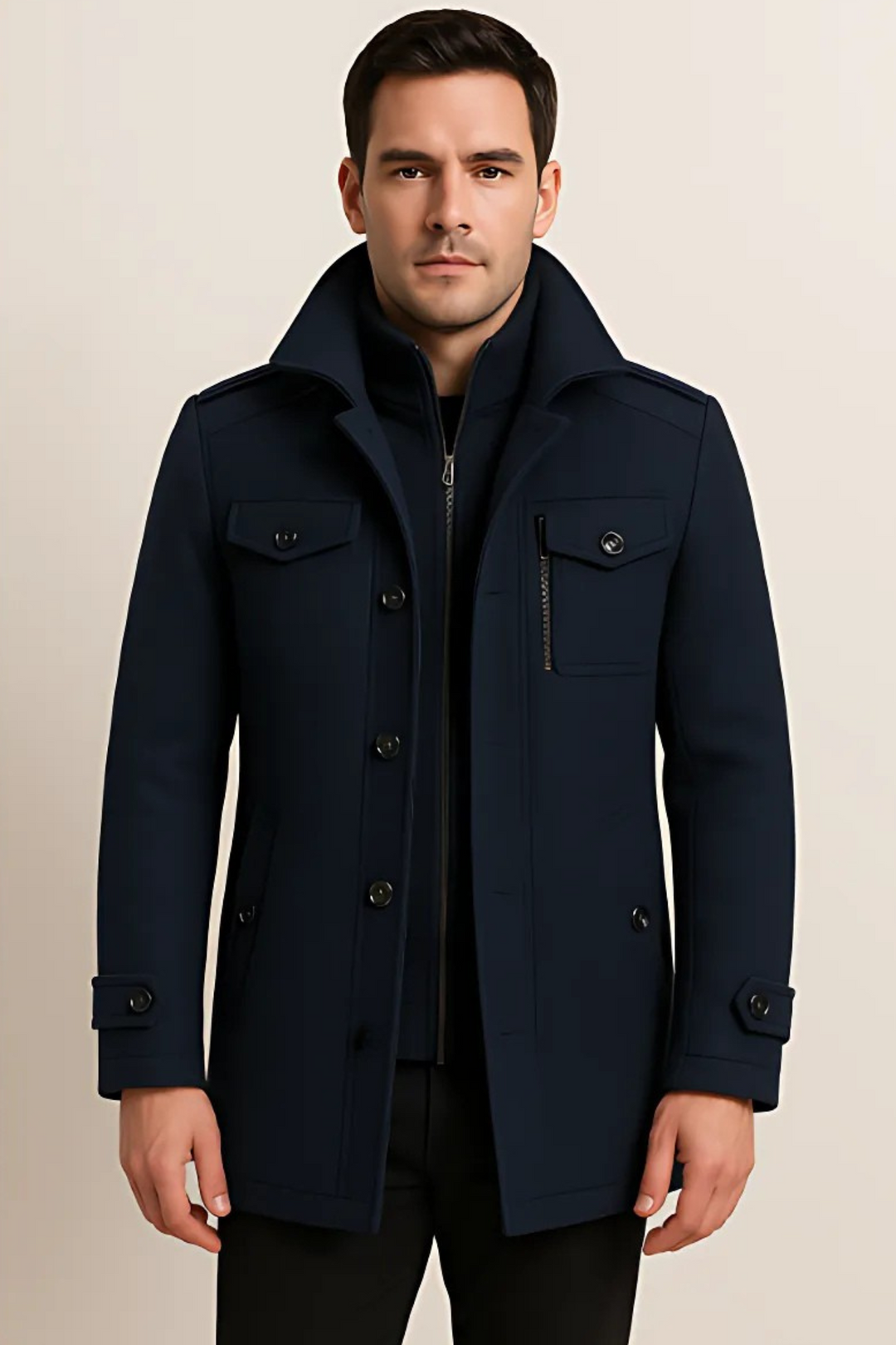 Nathan Men’s Wool Coat – Button-Up Winter Outerwear