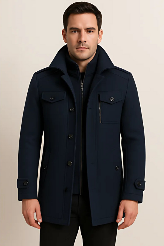 Nathan Men’s Wool Coat – Button-Up Winter Outerwear