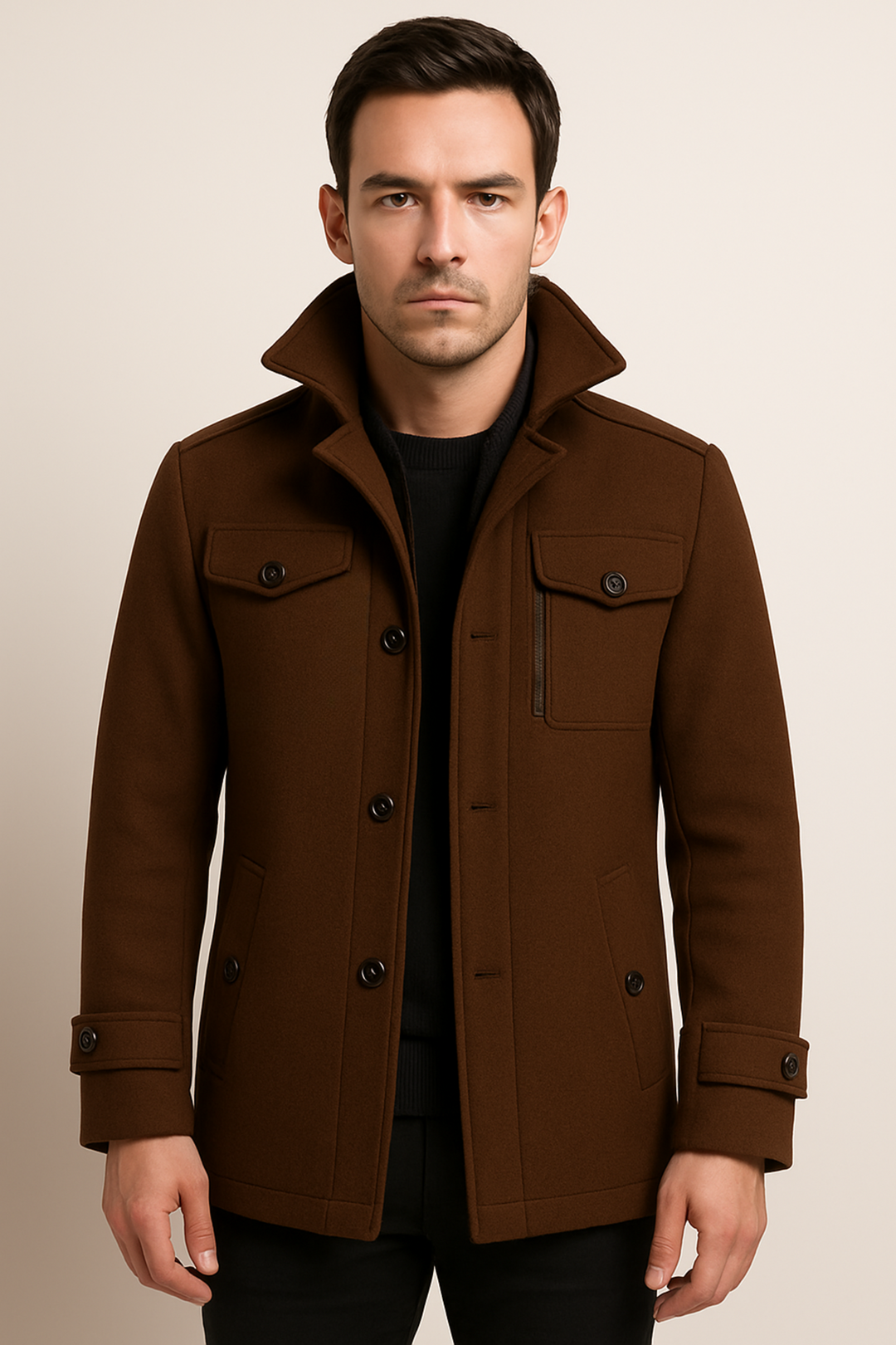 Nathan Men’s Wool Coat – Button-Up Winter Outerwear