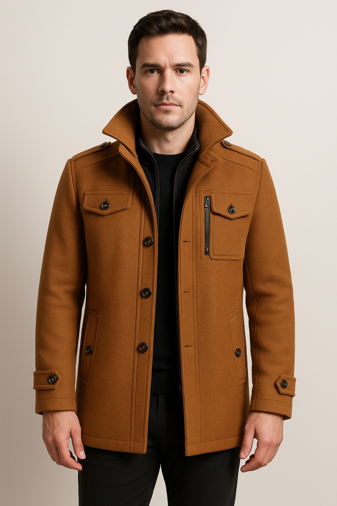 Nathan Men’s Wool Coat – Button-Up Winter Outerwear