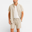 Men’s Linen Cotton Blend Shirt and Shorts Set Lightweight Summer Outfit