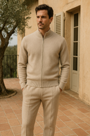 Julian Herren Woll-Trainingsanzug – Cardigan mit durchgehendem Reißverschluss und Hose mit Kordelzug Set