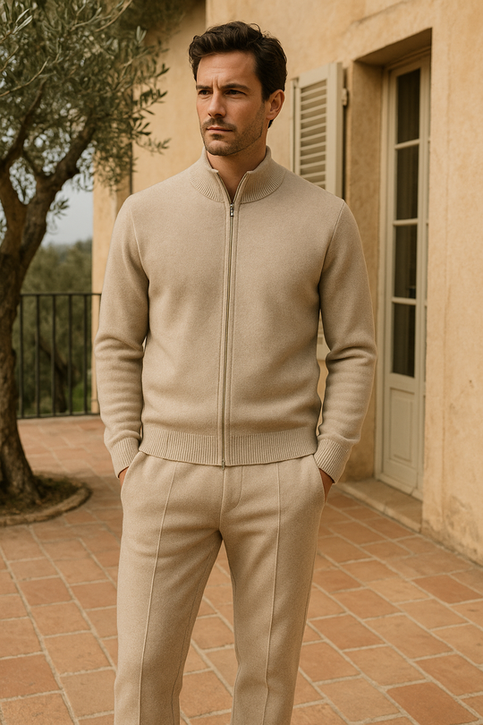 Julian Men’s Wool Tracksuit – Full Zip Cardigan and Drawstring Pants Set