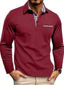 Maroon long-sleeve shirt with black accents worn by a person on a white background