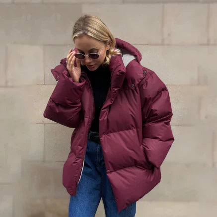 Ella Dames Gewatteerde Jas – Oversized Winterjas met Capuchon