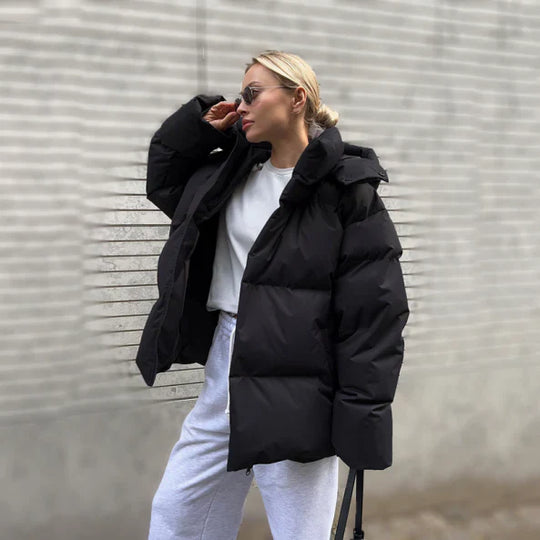 Ella Dames Gewatteerde Jas – Oversized Winterjas met Capuchon