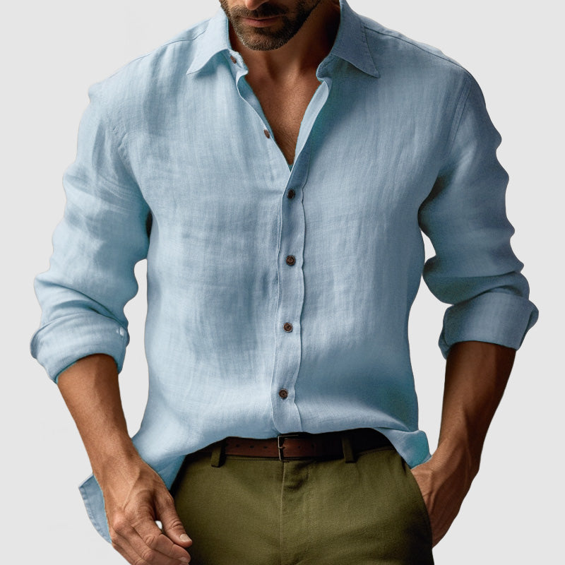 Leandro – Men’s Long Sleeve Linen Shirt in Vintage Style