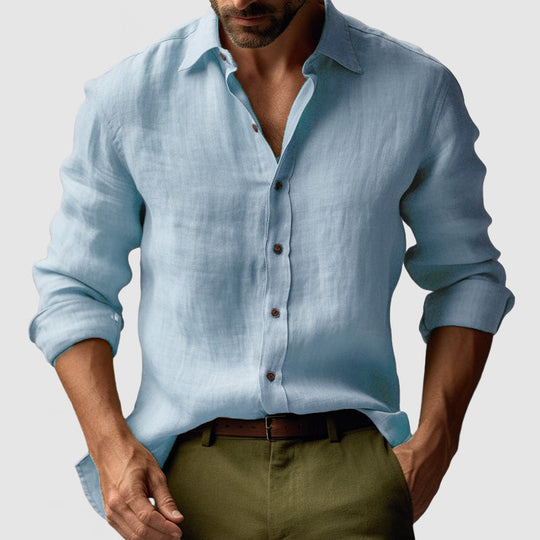 Leandro – Men’s Long Sleeve Linen Shirt in Vintage Style