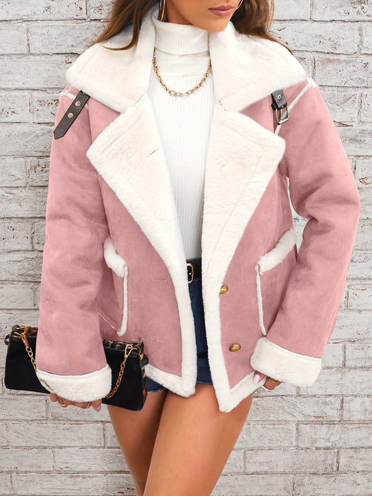 Amaya Women’s Shearling Jacket – Short Teddy Suede Winter Coat