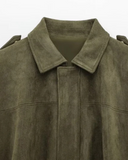 Women’s Suede Bomber Jacket – Classic Oversized Fit