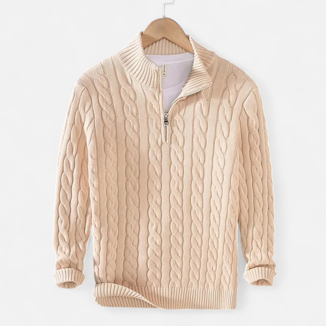 Barclay & Bloom | Men’s Cable Knit Half Zip Sweater – Soft Cotton Blend Pullover