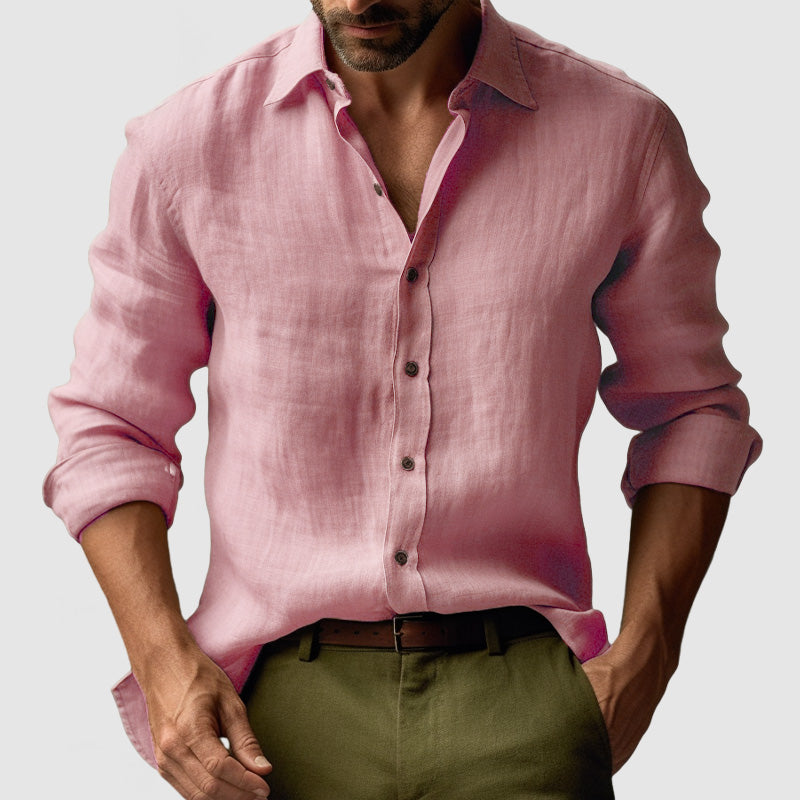 Leandro – Men’s Long Sleeve Linen Shirt in Vintage Style